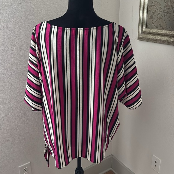 Michael Kors Side Tie Hem Short‎ Sleeve Top / blouse Deep Fuchsia stripes Sz XL - Picture 5 of 8